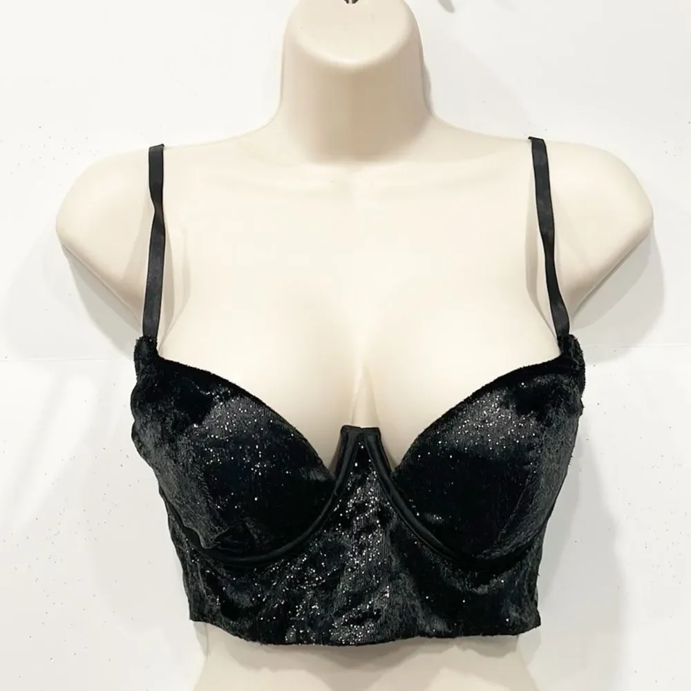 Victoria’s Secret Velvet Bustier Very Sexy Balconnet Women Sz 34C Black‎ Shimmer